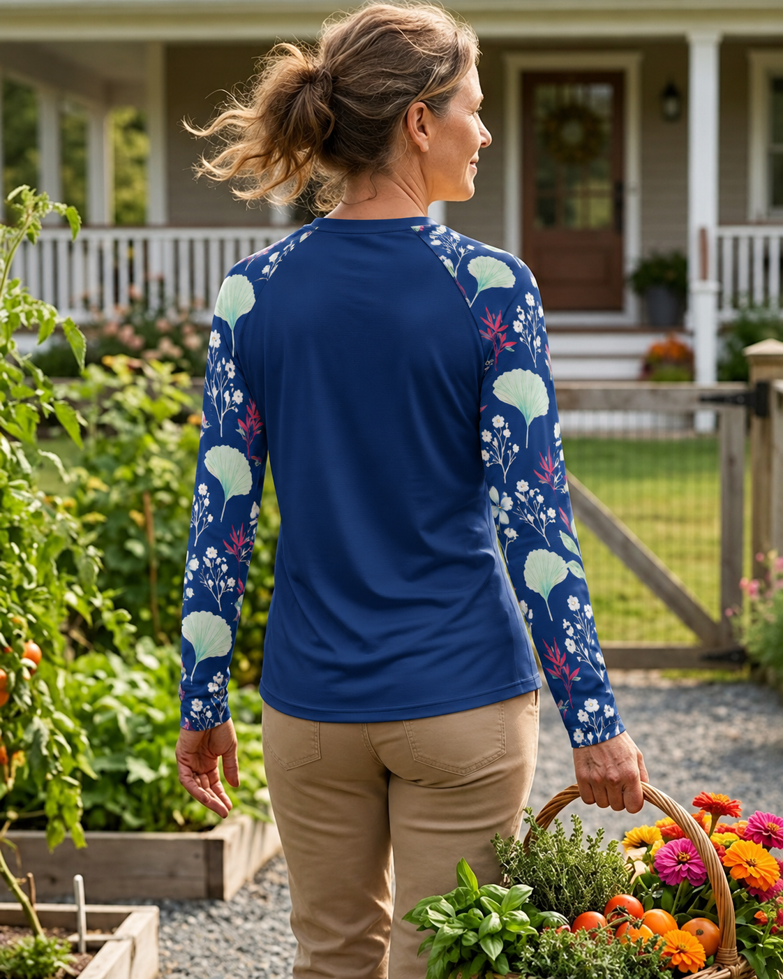 Navy Botanicals Women's Long-Sleeve Sun Shirt