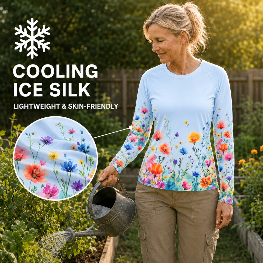 Flowers Garden Women's Long-Sleeve Sun Shirt With Thumbholes