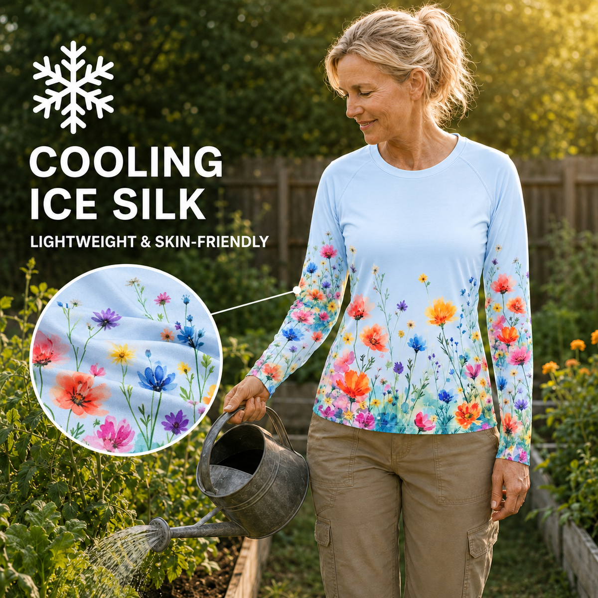Flowers Garden Women's Long-Sleeve Sun Shirt With Thumbholes