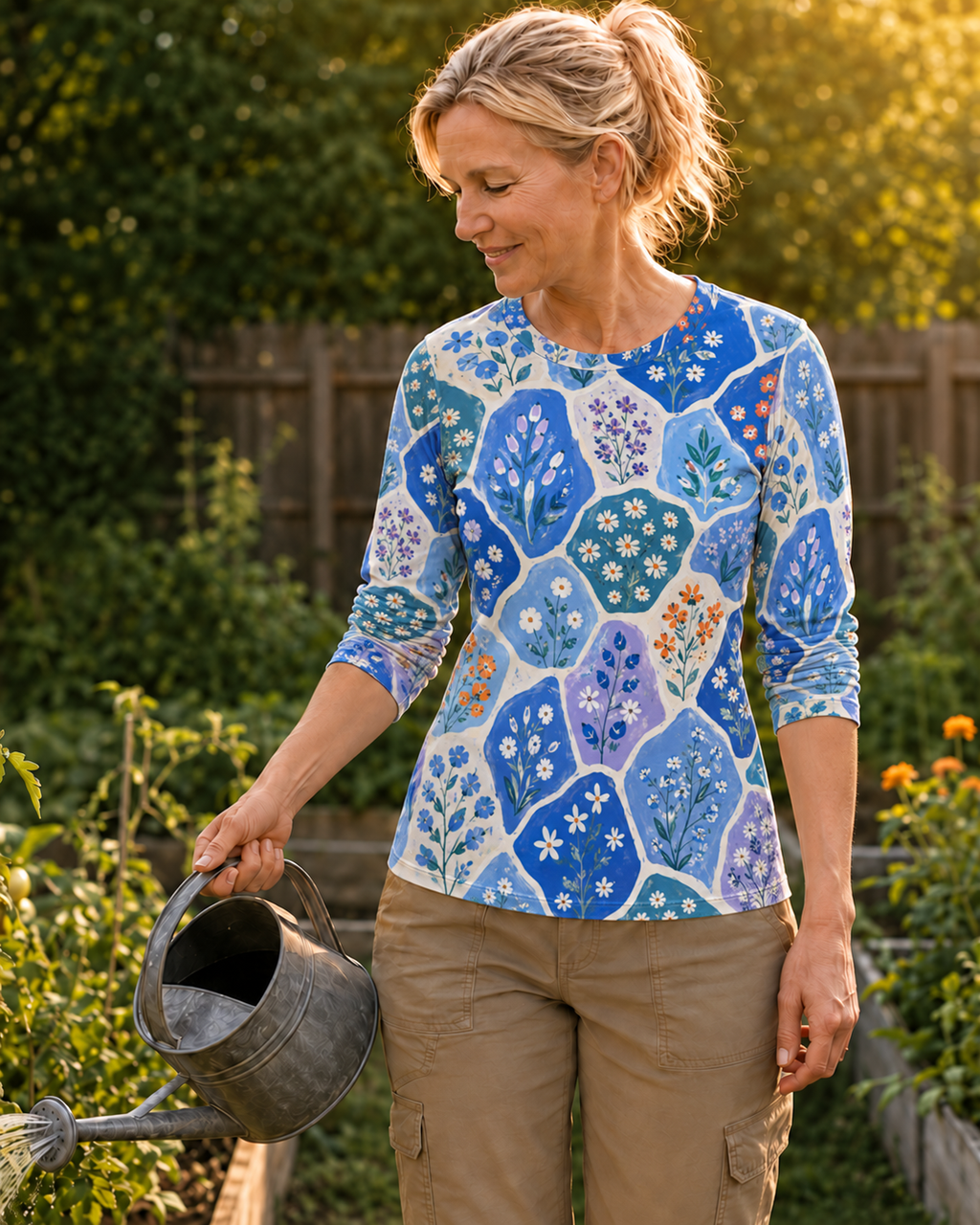 Blue Floral Women's Long-Sleeve Sun Shirt With Thumbholes