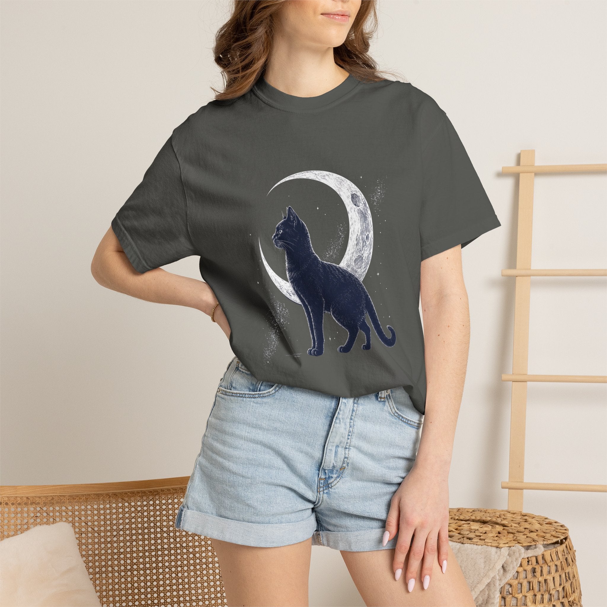 Black Cat and Moon Comfort Colors T-shirt