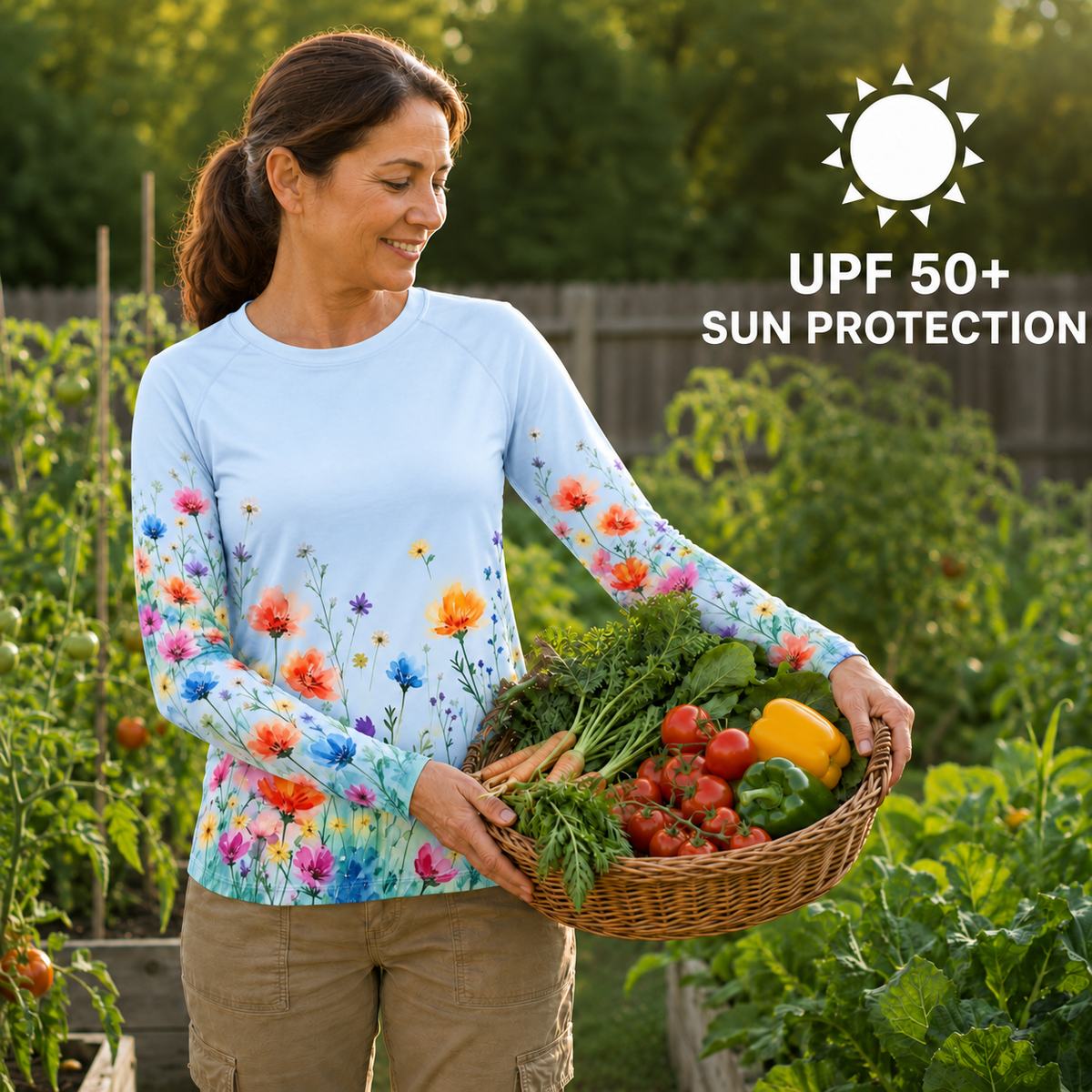 Flowers Garden Women's Long-Sleeve Sun Shirt With Thumbholes