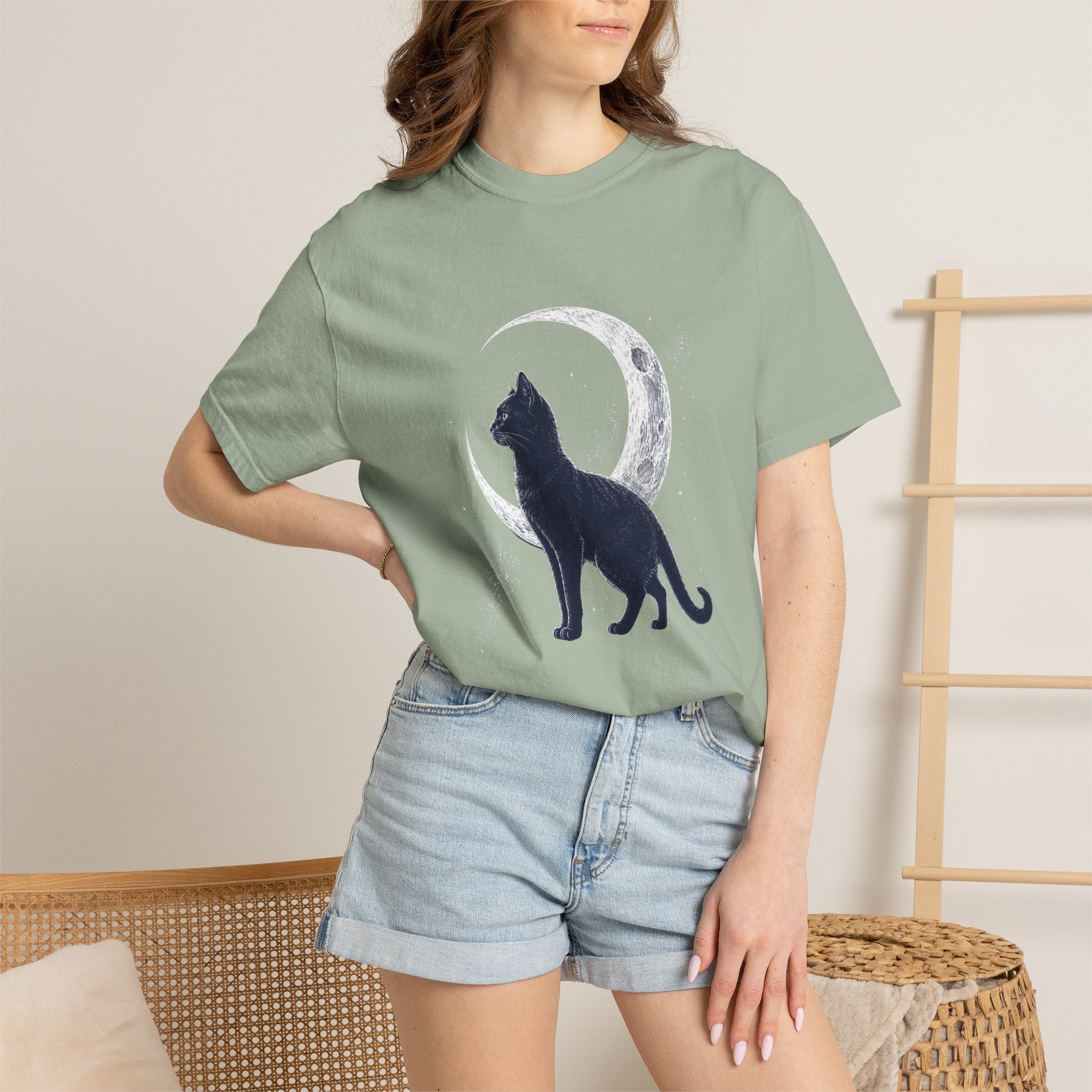 Black Cat and Moon Comfort Colors T-shirt