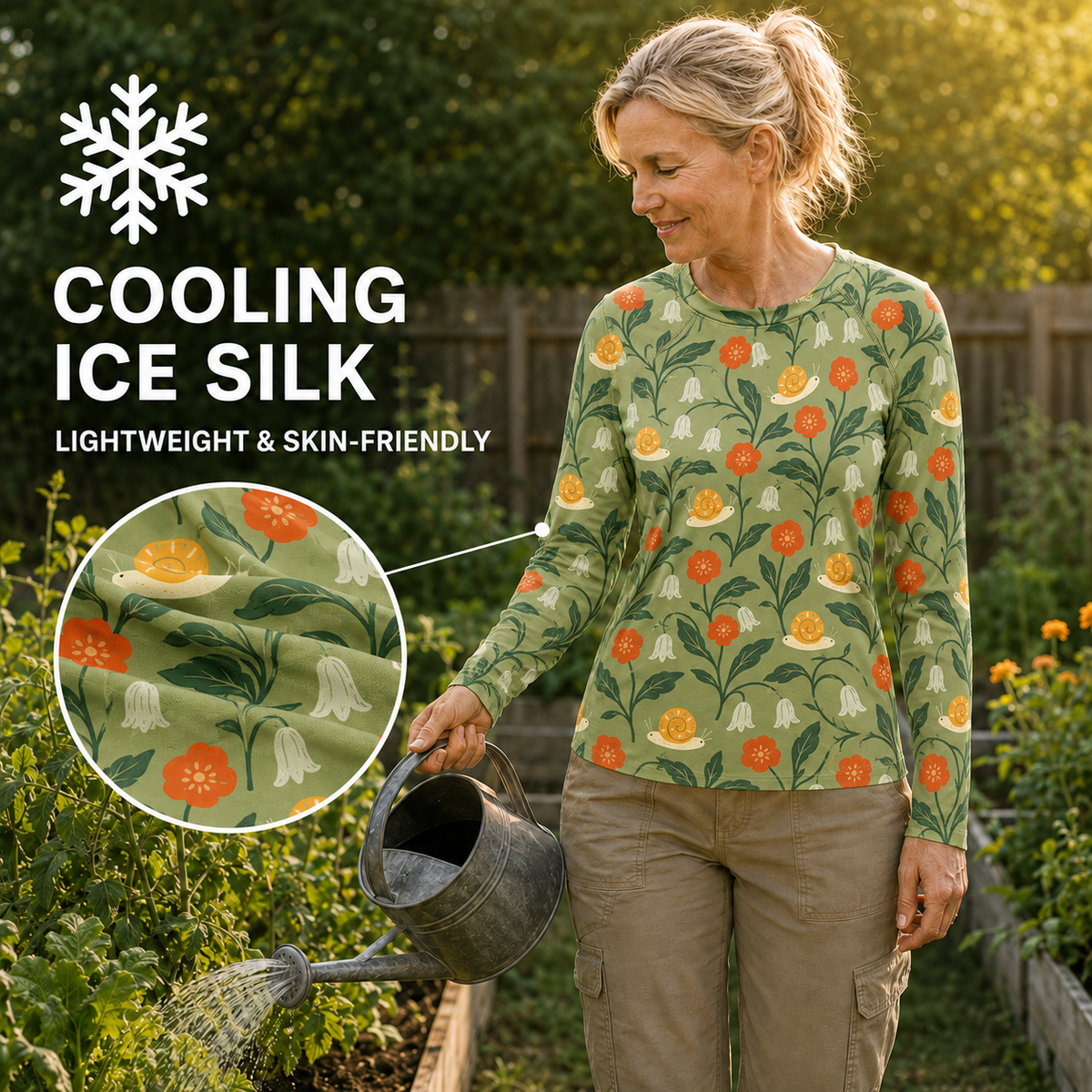 Garden Snail Meadow Women's Long-Sleeve Sun Shirt With Thumbholes