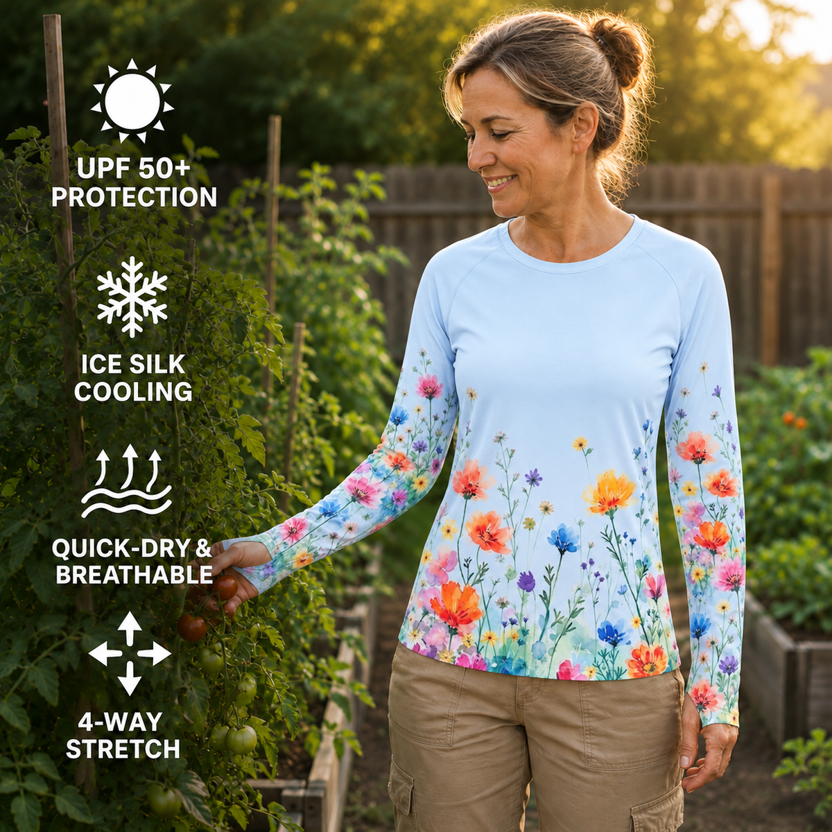 Flowers Garden Women's Long-Sleeve Sun Shirt With Thumbholes