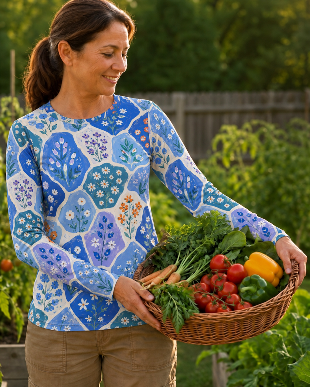 Blue Floral Women's Long-Sleeve Sun Shirt With Thumbholes