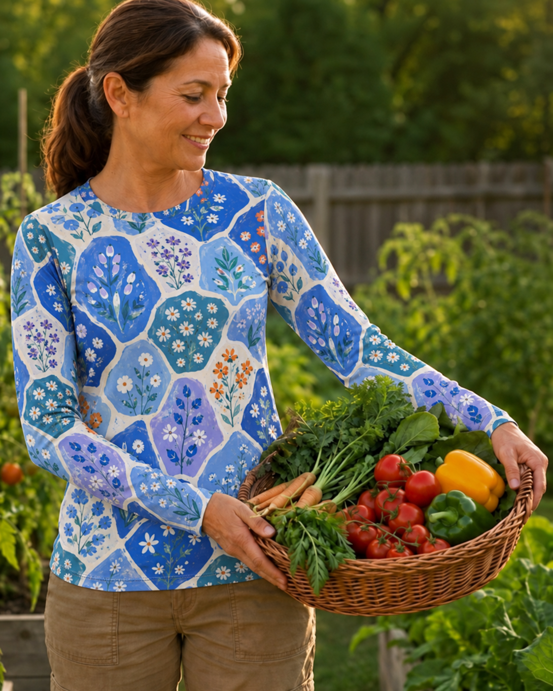 Blue Floral Women's Long-Sleeve Sun Shirt With Thumbholes