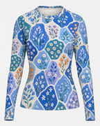 Blue Floral Women's Long-Sleeve Sun Shirt With Thumbholes