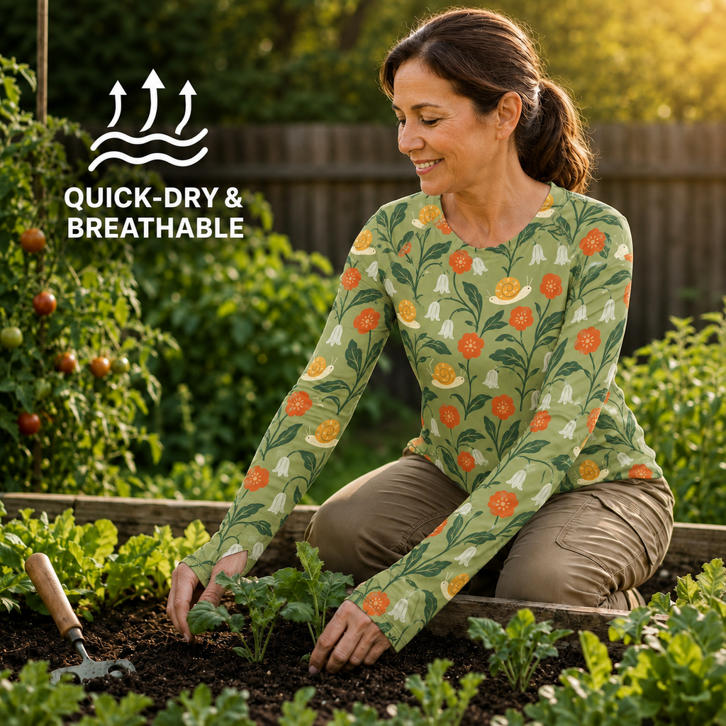 Garden Snail Meadow Women's Long-Sleeve Sun Shirt With Thumbholes