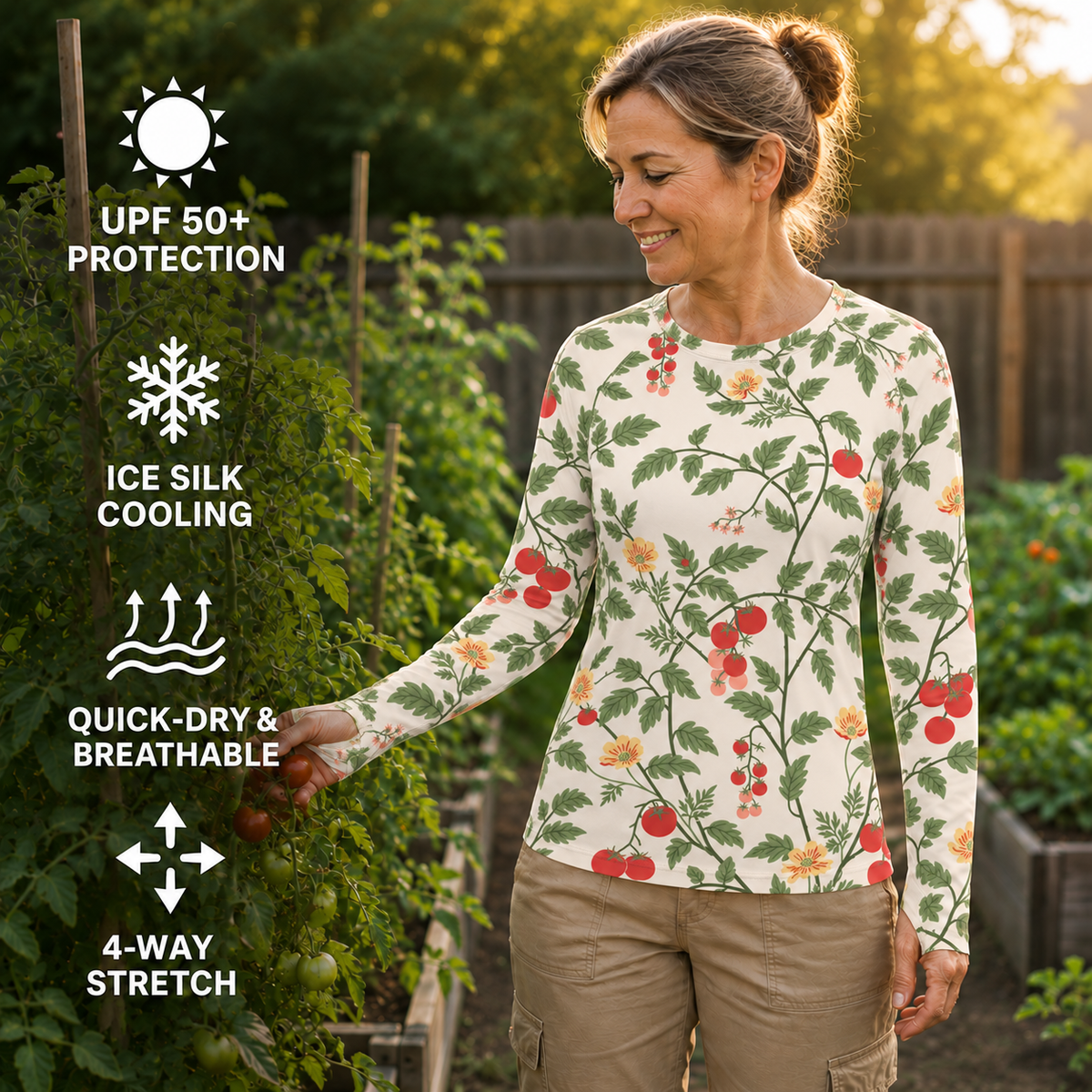 Tomato Vine Women's Long-Sleeve Sun Shirt With Thumbholes