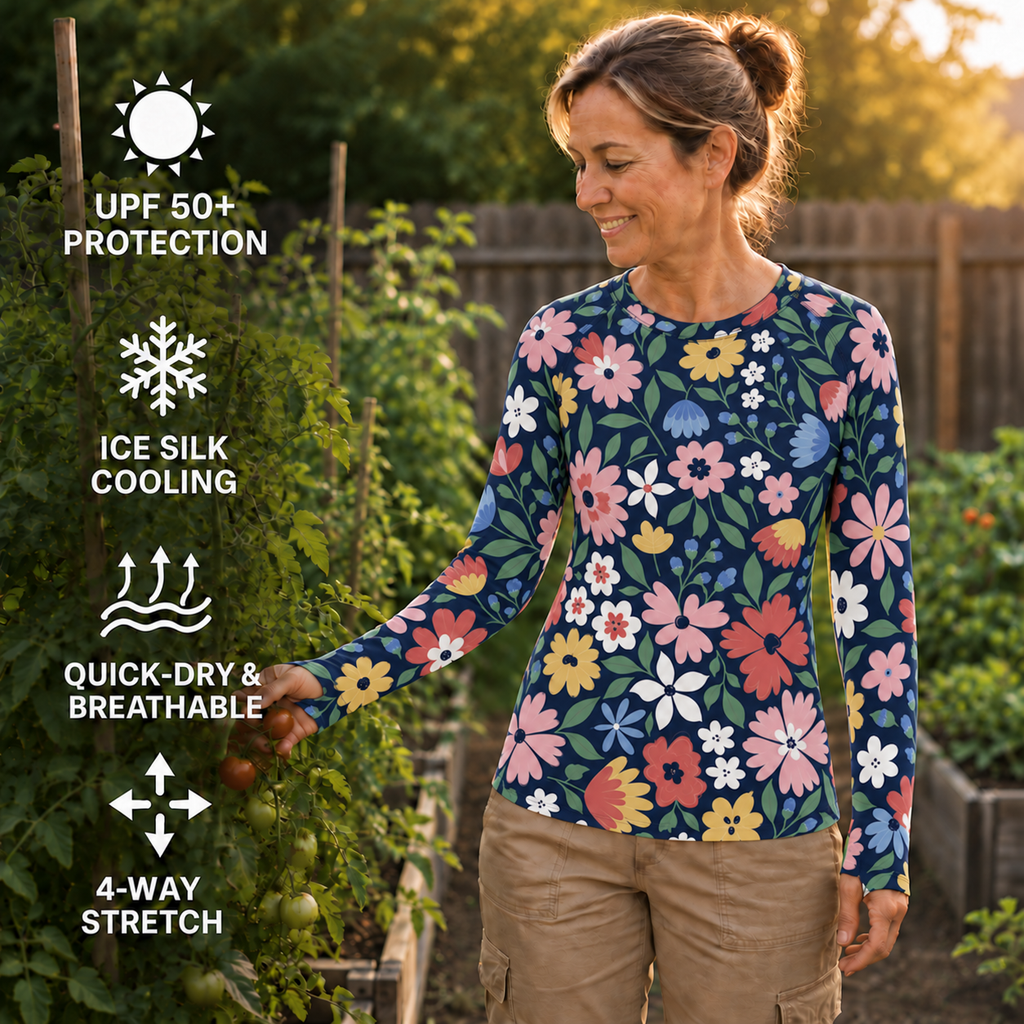 Colorful Wildflower Women's Long-Sleeve Sun Shirt With Thumbholes
