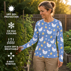 Chickens In Garden Women's Long-Sleeve Sun Shirt With Thumbholes