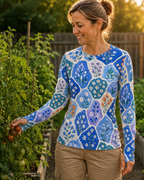 Blue Floral Women's Long-Sleeve Sun Shirt With Thumbholes