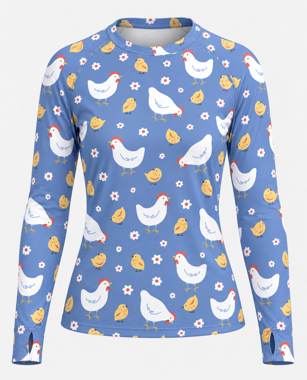 Chickens In Garden Women's Long-Sleeve Sun Shirt With Thumbholes