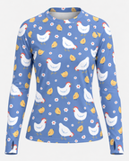 Chickens In Garden Women's Long-Sleeve Sun Shirt With Thumbholes