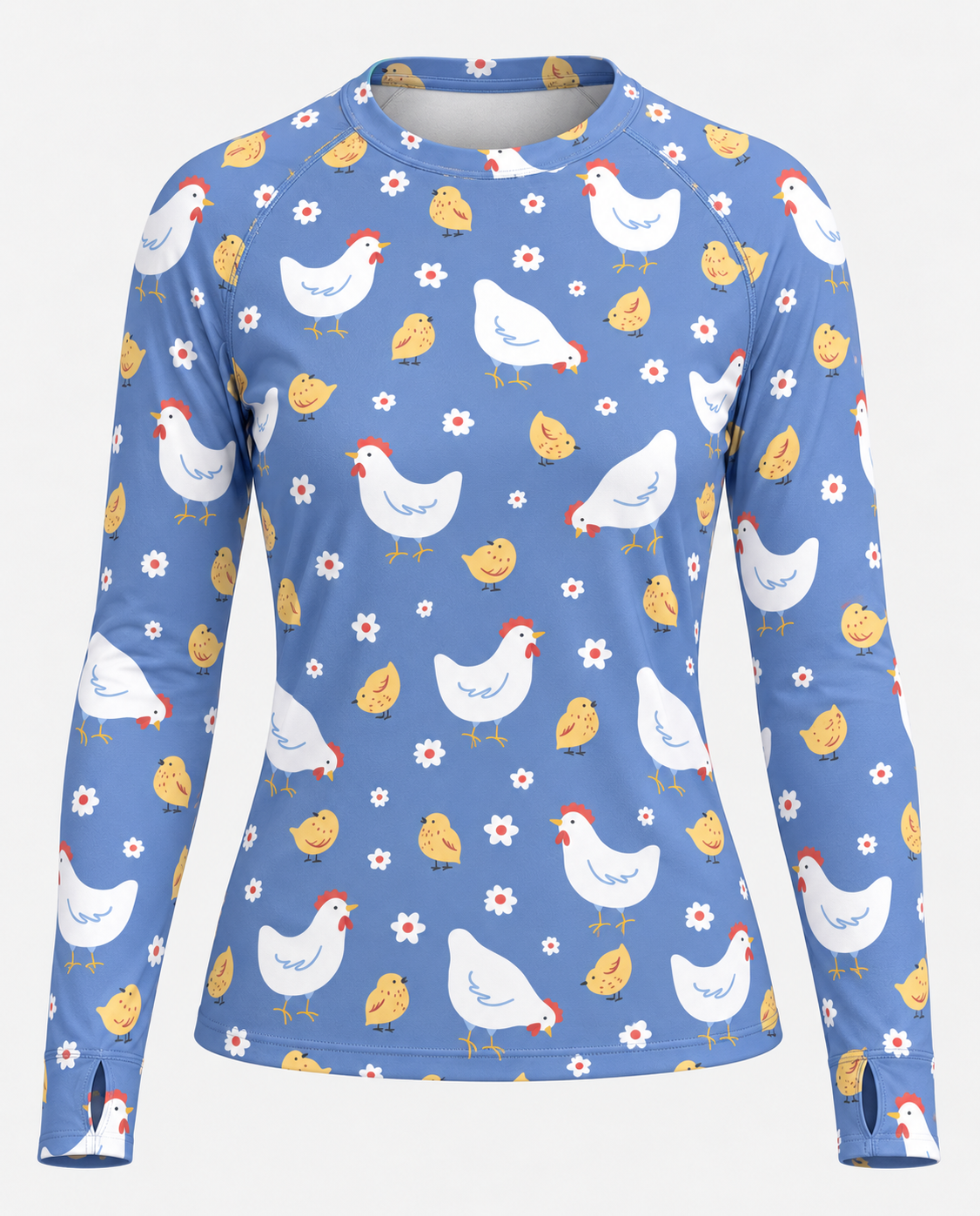 Chickens In Garden Women's Long-Sleeve Sun Shirt With Thumbholes