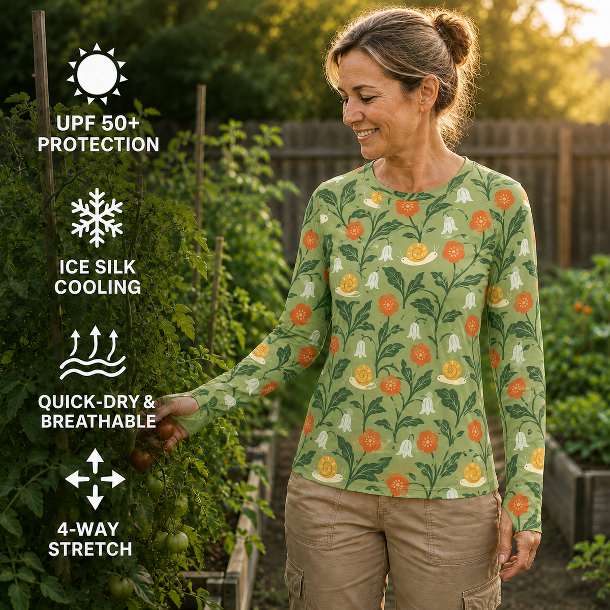 Garden Snail Meadow Women's Long-Sleeve Sun Shirt With Thumbholes
