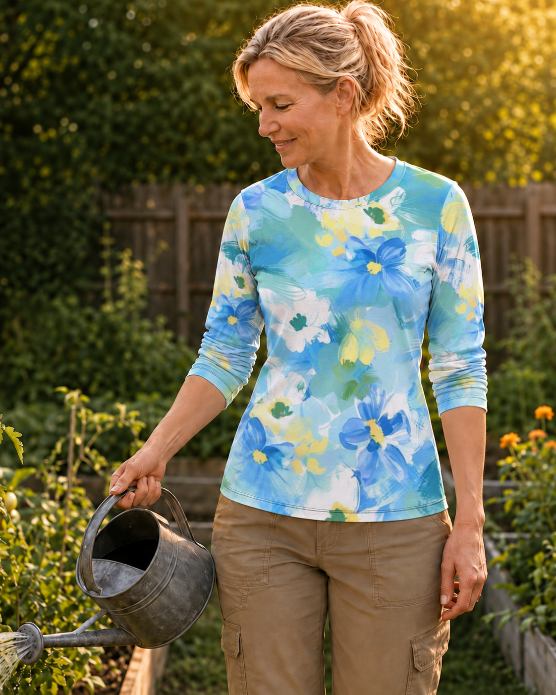 Aqua Bloom Women's Long-Sleeve Sun Shirt With Thumbholes